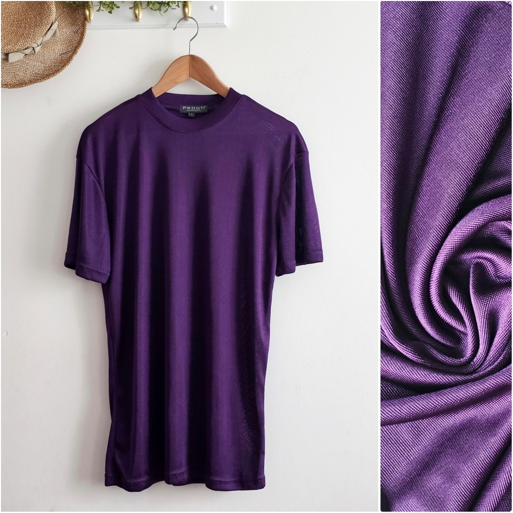 Vintage PRONTI Purple Knit Tee Womens Large Minimalist 90s Textured Top